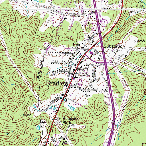 Topographic Map of Bradley Post Office, WV