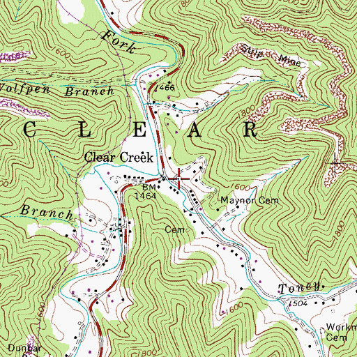 Topographic Map of Clear Creek Post Office, WV