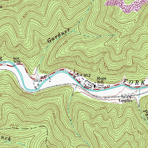 Topographic Map of Dorothy Post Office, WV