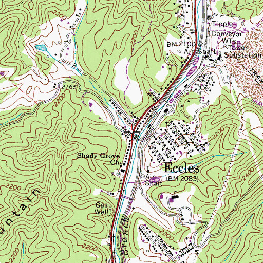 Topographic Map of Eccles Post Office, WV