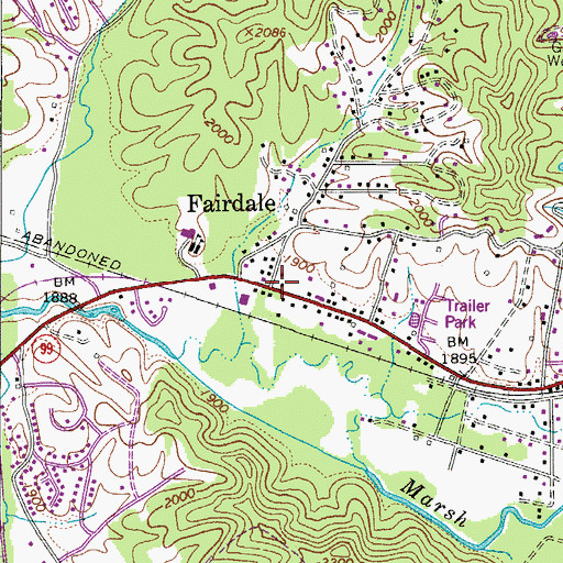 Topographic Map of Fairdale Post Office, WV