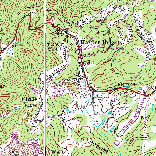 Topographic Map of First Baptist Church of Harper Heights, WV