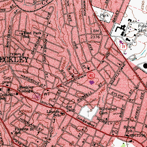 Topographic Map of First Church of the Nazarene, WV