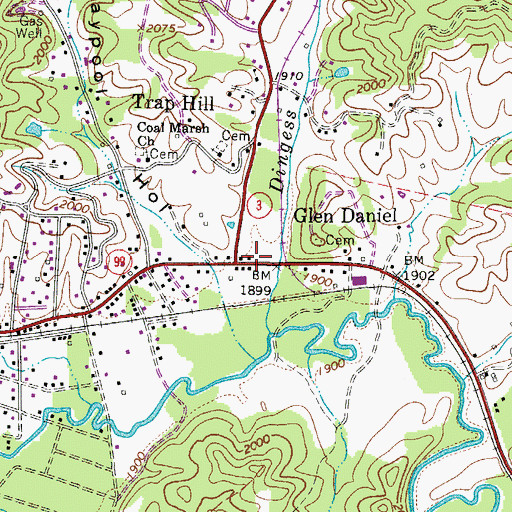 Topographic Map of Glen Daniel Post Office, WV