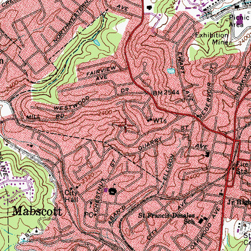 Topographic Map of Hill Crest Regular Baptist Church, WV