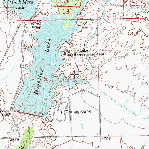 Topographic Map of Highline Lake State Recreational Area, CO