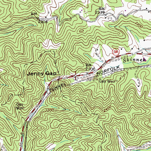 Topographic Map of Jenny Gap (historical), WV