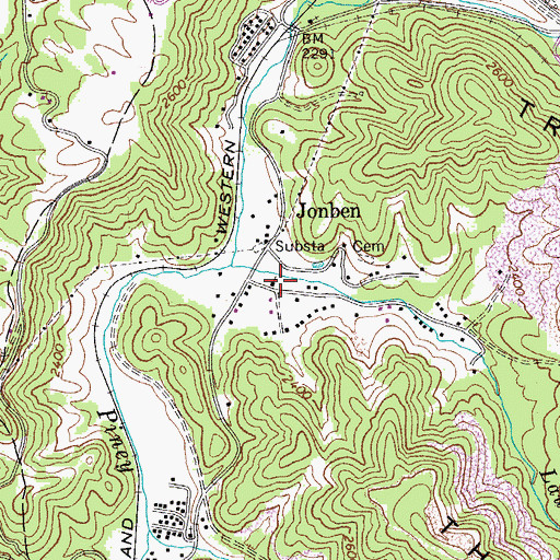 Topographic Map of Jonben Post Office, WV