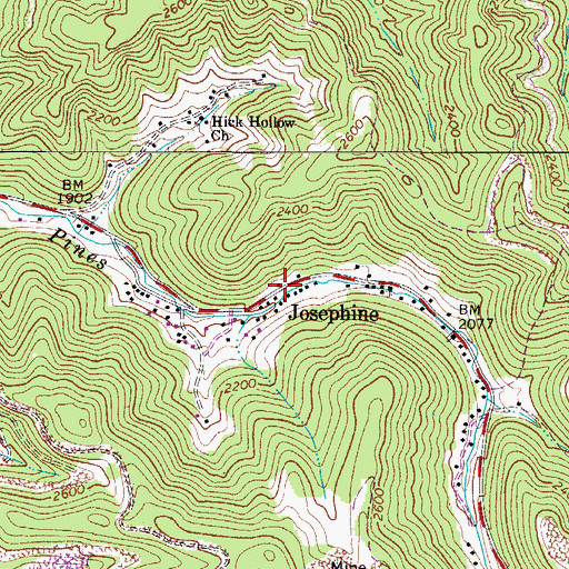 Topographic Map of Josephine Post Office, WV