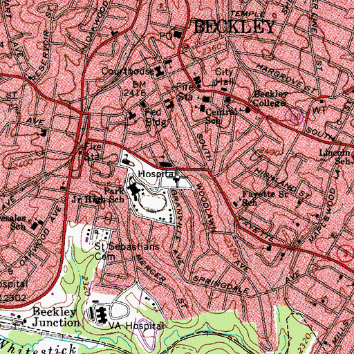 Topographic Map of Kings Daughters General Hospital (historical), WV