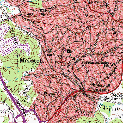 Topographic Map of Mabscott Post Office, WV
