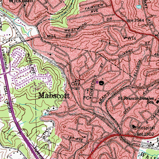Topographic Map of Mabscott United Methodist Church, WV
