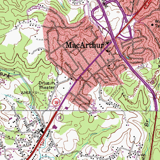 Topographic Map of MacArthur Post Office, WV