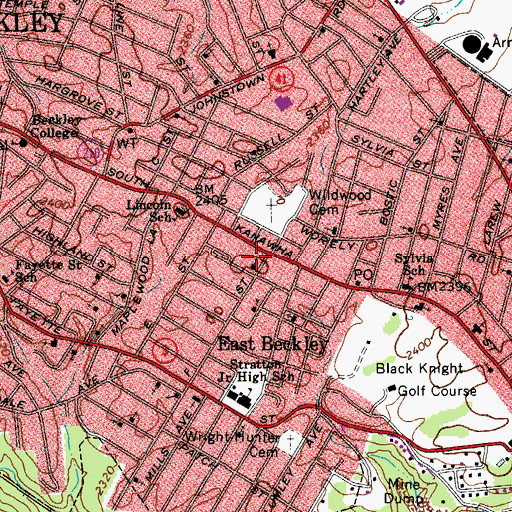 Topographic Map of Memorial Baptist Church, WV