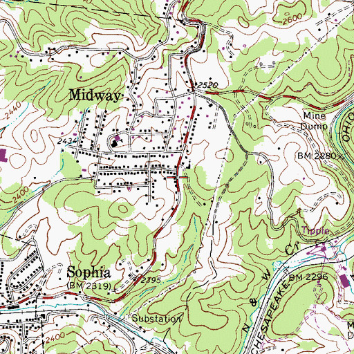 Topographic Map of Midway Post Office, WV