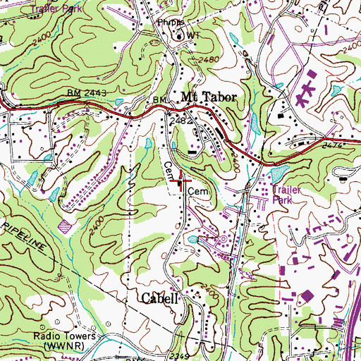 Topographic Map of Mount Tabor Baptist Church, WV