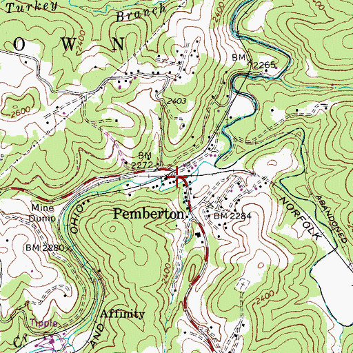 Topographic Map of Pemberton Post Office, WV