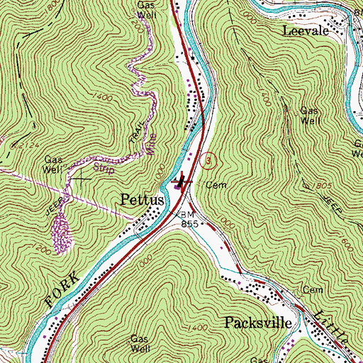 Topographic Map of Pettus Elementary School (historical), WV