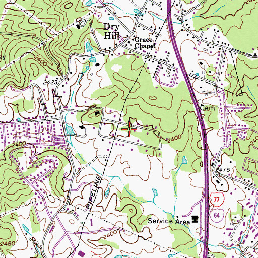 Topographic Map of Pine Hills, WV