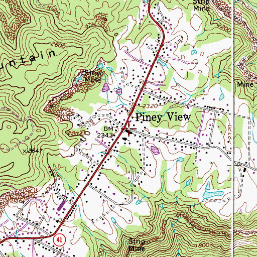 Topographic Map of Piney View Elementary School (historical), WV