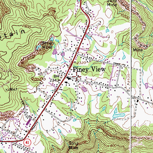 Topographic Map of Piney View Post Office, WV