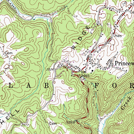 Topographic Map of Princewick Post Office, WV