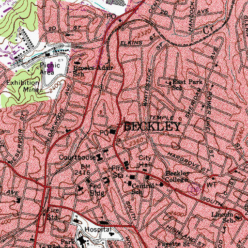 Topographic Map of Raleigh County Public Library, WV