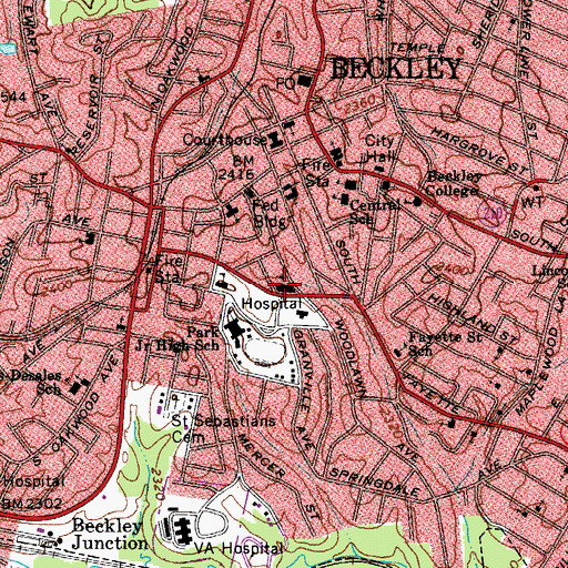 Topographic Map of Raleigh County Vocational School, WV