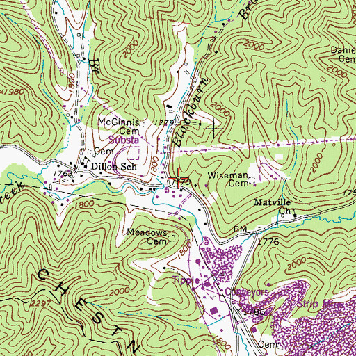 Topographic Map of Rocky Point School (historical), WV
