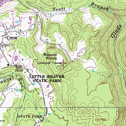 Topographic Map of Round Knob Lookout Tower, WV