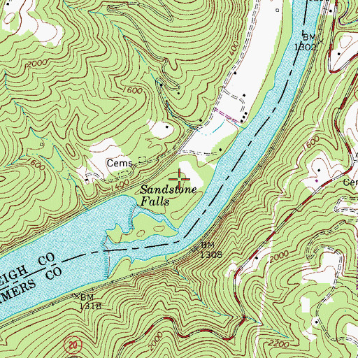 Topographic Map of Sandstone Falls State Park (historical), WV