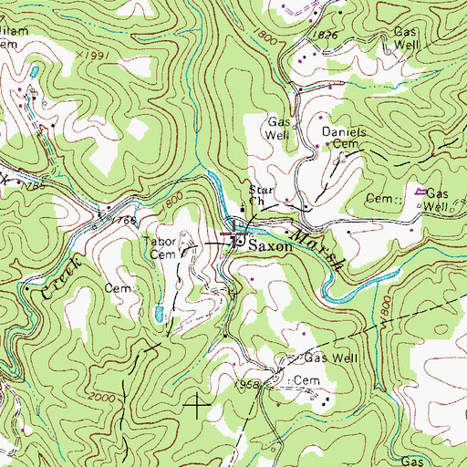 Topographic Map of Saxon Post Office, WV