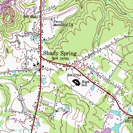 Topographic Map of Shady Spring Post Office, WV