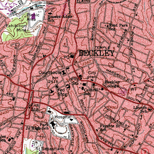 Topographic Map of Soldiers and Sailors Memorial Building, WV