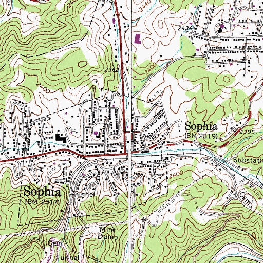 Topographic Map of Sophia Post Office, WV