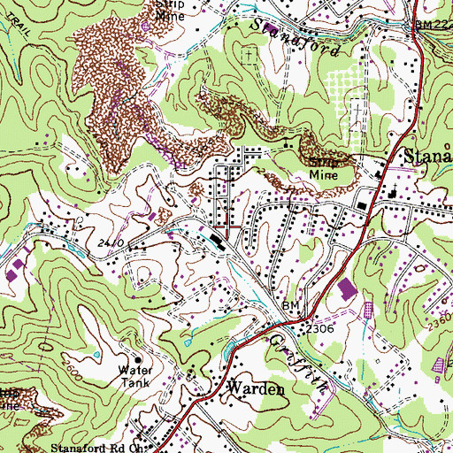 Topographic Map of Stanaford Post Office, WV