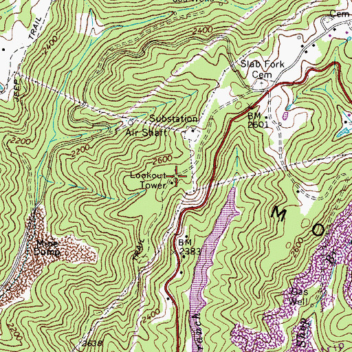 Topographic Map of Tams Mountain Lookout Tower, WV