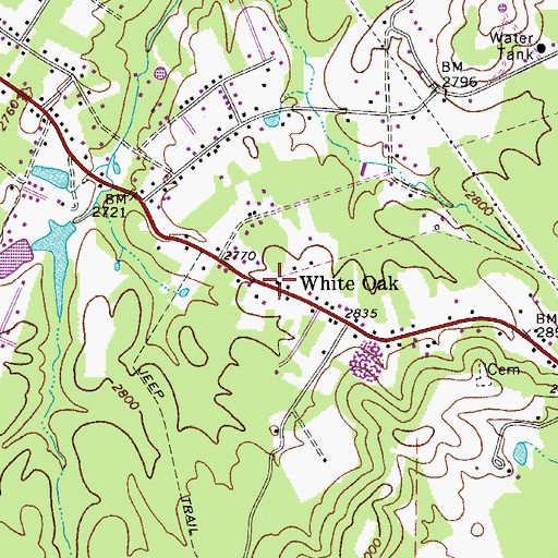 Topographic Map of White Oak Post Office, WV