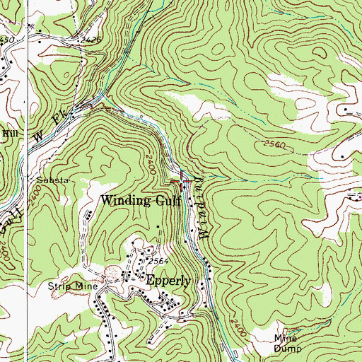 Topographic Map of Winding Gulf Post Office, WV