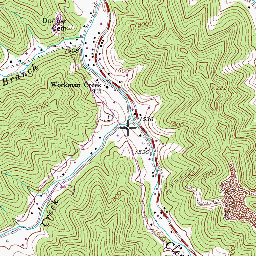 Topographic Map of Workman Creek School (historical), WV
