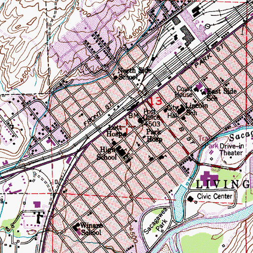 Topographic Map of Livingston Public Library, MT