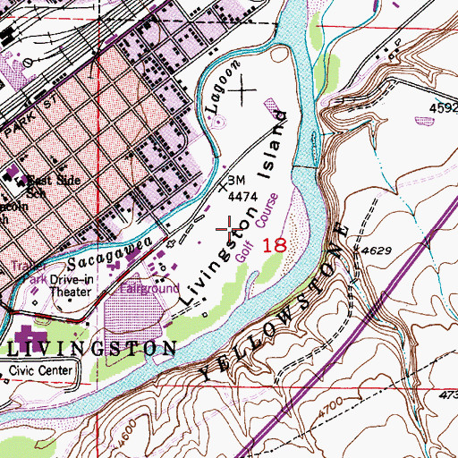 Topographic Map of Livingston Golf and Country Club, MT