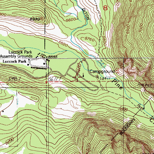 Topographic Map of Pine Creek Campground, MT