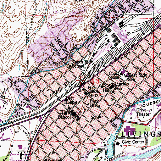 Topographic Map of Park Place, MT