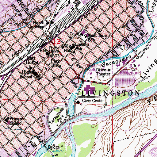 Topographic Map of Main Street Bridge, MT
