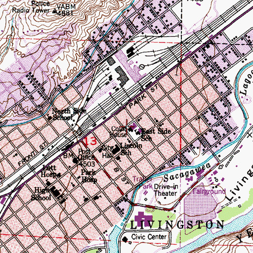 Topographic Map of Park County Sheriff's Office, MT