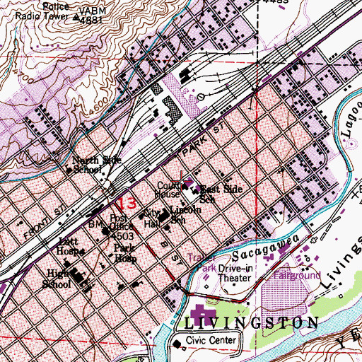 Topographic Map of Livingston Police Department, MT