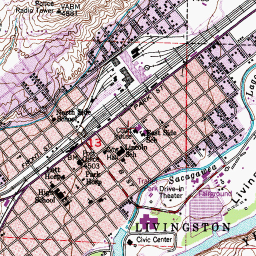 Topographic Map of Livingston Fire and Rescue, MT