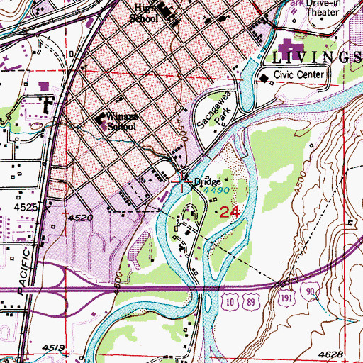 Topographic Map of Ninth Street Bridge, MT