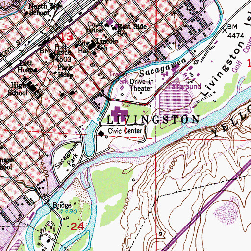 Topographic Map of Livingston Church of Christ, MT